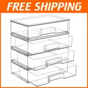 Durable Stackable Storage Bins - Clear 4-Pack for Makeup and Bathroom Solutions