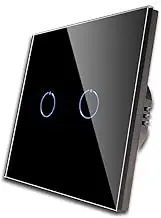 CNBINGO Double Dimmer Switch for LED Lights, Black Touch Light Switch, No Neutral Wire Required, Tempered Glass Panel with LED Backlight, 2-Gang 1-Way, AC 240V 500W