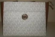 New Michael Kors Samira 38H1C1MT3B Top Zip Large Tote Bag - Vanilla/Brown