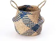 Symmetric Matrix Plant Basket, Seagrass Belly Basket, Stylish Indoor Boho Basket, Versatile Planter Basket or Rattan Planter, Woven Wicker Plant Baskets for Plants and Home Decor (Small)