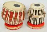 INDIAN FOLK DRUM MUSICAL INSTRUMENT BRASS TABLA SET WITH BAG HAND PERCUSSION