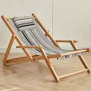 TT-YED Wooden Beach Lounger, Marine Style Folding Deck Chair, Patio Chair with Headrest and 4 Positions Adjustable, Seaside Sun Portable Lounger for Camping, Deck and Pool,A