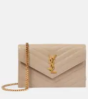 [Saint Laurent] Saint Laurent Cassandre matelassé envelope leather wallet on chain One Size beige