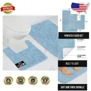 Comfort-Enhancing 2-Piece Bathroom Rug Set with Contoured Toilet Mat - Sky Color
