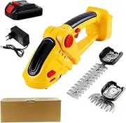 21V Cordless Electric Shrub Trimmer, 2-in-1 Hedge Trimmer Grass Shear with 2 Interchangeable Blades/1 Rechargeable Batteries，Handheld Lightweight Grass Trimmer，for Gardening/Garden/Lawn Trimming