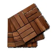 Unbranded Patio Parts 12" Brown Square Acacia Wood Interlocking Flooring Tiles