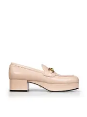 Pink Leather Platform Horsebit Loafers