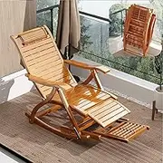 Foldable Bamboo Rocking Chair with Footrest & Foot Massager – Ergonomic Wooden Recliner, No Assembly, Outdoor Patio Lounge Chair, 150kg Capacity (Log Color)