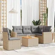 6 Piece Garden Sofa Set with Cushions Mix Beige Poly Rattan Patio Bar Sets