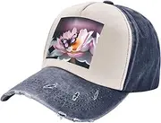 [YANYU] Pink Butterfly Print Fashion Washed Distressed Baseball Cap Vintage Adjustable Hat with Classic Brim, Navy Blue, One Size