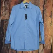 New w Tags! VAN HEUSEN Men's Sz S 14-14.5 Blue Button Front Dress Shirt