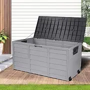 LI LIVSIP 290L Outdoor Storage Deck Box Bench, Waterproof & Lockable Large Storage Box Container Bench with Wheels & Handle for Cushion Pillow Toys Garden Tools, Black & Grey