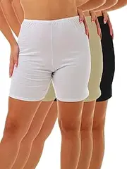 [Underworks] Women's 100% Cotton Cuff Leg Boy-Leg Anti-Chafing Boxers - 8-Inch Inseam 3-Pack
