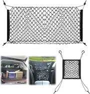 Homee Cargo Net Set - 2 Packs - Adjustable Mesh Car Trunk Net and Elastic Car Net Bag Between Seats Universal Car Cargo Storage Organizers for Pick-Up/Jeep/SUV with Hooks , Full Black , 2pcs