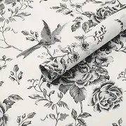Whaline 60 Sheets Black Floral Tissue Paper Chinoiserie Flower Bird Decorative Wrapping Paper for Birthday Baby Shower Party DIY Crafts, 14 x 20 Inch
