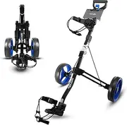 SereneLife 2/3 Wheel Golf Push Cart - Lightweight Folding Walking Roller,Upper/Lower Bracket w/Elastic Strap,Holder