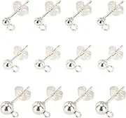 About 30pcs 3/4/5mm Ball Stud Earring with Ear Nut Hypoallergenic Steel Earring with Loop Silver Color Earring Finding for DIY Earrings Jewelry Making