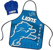 Mojo Licensing Detroit Lions Apron Chef Hat Set Full Color Universal Size Tie Back Grilling Tailgate BBQ Cooking Host, Team Color