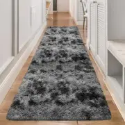 3x10ft Plush High Pile Black Tie-Dyed Rug,Fluffy Soft Runner Bedside Rug,for