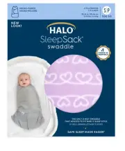 Halo Baby Fleece Sleep Sack Swaddle Size Small 3-6 Months 3.0 TOG Purple Hearts
