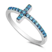 Sideways Cross Ring Genuine Sterling Silver 925 Rhodium Plated 9 mm Sizes 4 - 10