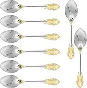 Dinner Spoons Set, 8Pcs Silverware Spoons, Stainless Steel Spoon Silverware, Dinner Spoon Set with Hollow Pattern, Premium Food Grade, Mirror Finish Dishwasher Safe, Use for Home (Gold and Silver)