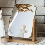 Wooden Desk Mirror Vanity Mirror with Stand Makeup Table Mirror, Portable Removable Countertop Private Room High-Definition Make Up Mirror 360 Degree Swivel Mirror