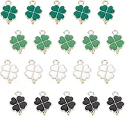 [QZKJQDD] Pack of 40 Lucky Charms Four Leaf Clover Metal Clover Pendants, Lucky Charms, Metal Necklace Accessories, DIY Craft Jewellery, Car Key Chain, Lucky Keyring, 1.8 * 1.2CM, Alloy Steel, none