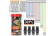 30Pc Premium Bungee Cords Awning Tarp Clips Tie Down Elastic Cords Assortment