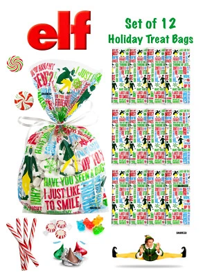Set of 12 Buddy the ELF Christmas Holiday Cellophane Treat Bags w/ Twist Ties