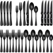 24-Piece Black Silverware Set with Steak Knives Flatware for 4