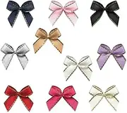 Aysekone 100 Pieces Mini Metallic Edge Satin Bowknot Flowers DIY Craft Ribbon Bow Appliques for Sewing,Scrapbooking,Wedding,Gift Decoration (Mixed 10 Colors)
