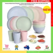 20 Pcs Wheat Straw Dinner Set for 4 Unbreakable Dinnerware Sets Reusable NEW AU