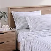 Tommy Bahama - Queen Sheets, Cotton Percale Bedding Set, Crisp & Cool, Stylish Home Decor (Kahanu Stripe Grey, Queen)