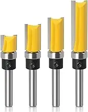 YUENTOEN 4PCS Pattern Flush Trim Router Bit Set, 1/4 Inch Shank Straight Cut Router Bit with a Bearing Prevent Tear-Out, Template Guide Woodworking Milling Cutter Tool
