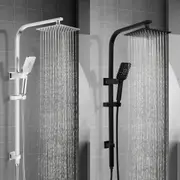 ACA WELS 8" Shower Head Handheld Gooseneck Wall Arm Rail Diverter Square Chrome Black Set