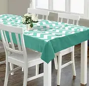 Dekor World Cotton Printed Aqua Chevron Collection Square Table Cover with 4 Place Mat (Pack of 5) 150X150 cm / 60X60 Inches for 4 Seater Dining Table