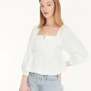 NEW J. CREW White Square Neck Cotton Poplin Top Size 24 Long Balloon Sleeve