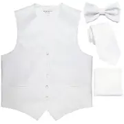 New Men's solid Tuxedo Vest Waistcoat & necktie & Bow tie & Hankie white prom