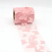 3D Butterfly Pattern Mesh Organza Ribbon Roll - Korean Pink