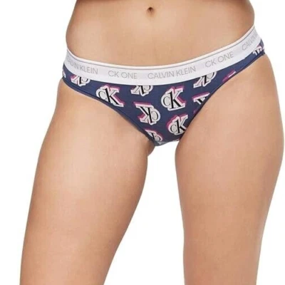 Calvin Klein N1069 Womens Ck Logo Waistband One Cotton Bikini Panty, Blue, L