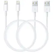 2 Pack 1m Data Transfer Charger Charging USB Cable Cord for Apple iPhone iPad iPod Bulk White TPE Plastic