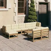 10 Piece Garden Lounge Set&Cushions Honey Brown Solid Pinewood, Furniture Sets, Patio Furniture