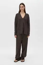 Botticino Deep V Neck Knit Sweater in Chocolate - CAMILLA AND MARC® C&M