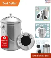 Stainless Steel Countertop Compost Bin - Durable 1.3 Gallon with Carbon Filters