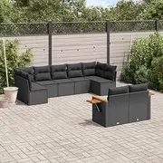 9 Piece Garden Sofa Set with Cushions Black Poly Rattan, Garden Furniture Sets