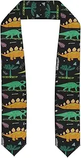 [WURTON] Dinosaur Palm Leaf Print Unisex Adult Graduation Stole Class Of 2024 Polyester Shawl Stole With Trim Honor
