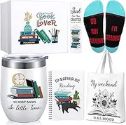 6 Pcs Book Lovers Gifts Box Set Includes Book Tote Book Socks Insulated Tumbler Bookmark Notebook for Christmas Women Gifts(Classic)