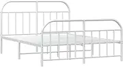 vidaXL Queen Size Bed Frame with Headboard and Footboard – Robust Metal Construction, Extra Storage Space, Classic White Design – Ideal for 153 x 203 cm Mattresses