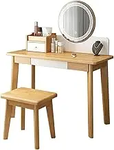 GFCVCSZDAS Dressing Table, Solid Wood Desk with LED Illuminated Mirror and Makeup Stool, Space Saving Dressing Table, Vintage Dressing Table